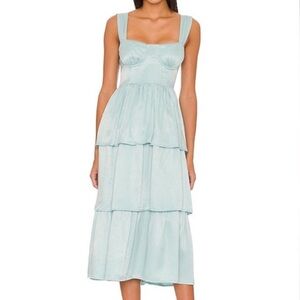 Elegant Light Blue Satin Tiered Dress